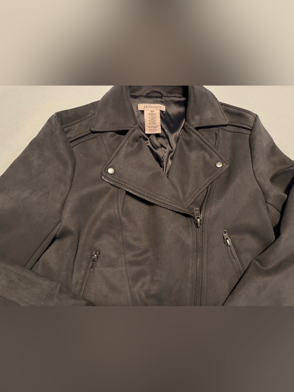 Philosophy Gray Suede Motorcycle Jacket - Women's Size Medium - Picture 2 of 7
